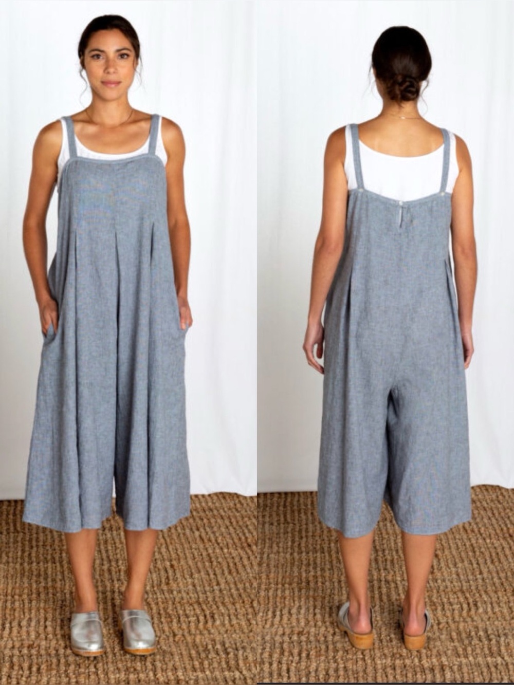 NWT Cut Loose Linen Blend Crop Jumpsuit Gray Lagenlook Artsy  , size L/XL